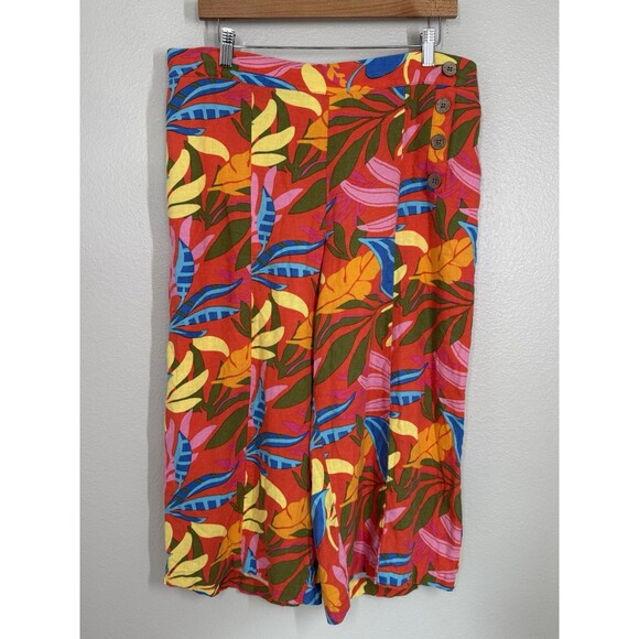 Calligraphie Anthropologie Bright Tropical‎ Linen Blend Pants Size L Beach Vacay - Picture 2 of 10